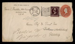 Dr Who 1902 Madison Wi Flag Cancel Uprated Stationery To Germany E42761