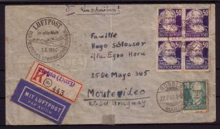 Germany Democratic Rep.  1950 Registered Airmail Cover To Uruguay