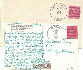 1951 Grand Mesa & 1955 Eldora,  Colorado 4 - Bar Cancels On Cover & Postcard - - Dpo