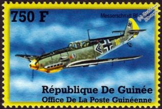 Wwii Luftwaffe Messerschmitt Bf.  109 / 109e Fighter Aircraft Stamp (2002 Guinea)