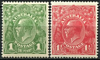 Australia 1924,  Sg 83 & 84,  1d & 1.  5d " No Watermark " Never Hinged/hinged Cv £32