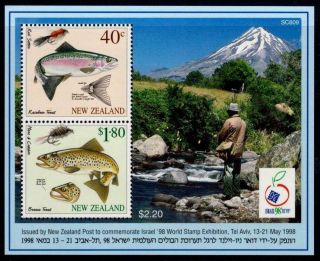 Zealand 1998 Mnh Muh M/s - Israel 98 World Stamp Exhibition Tel Aviv Fishing
