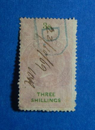 1867 3s Zealand Stamp Duty Revenue Bareft 98 Die I Perf 12 1/2 Cs33160