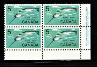 Hick Girl Stamp - Mnh.  Canada Stamps Sc 480 Block Of 4 Narwhal N609