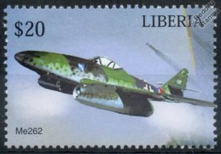 Wwii Luftwaffe Messerschmitt Me - 262 Schwalbe / Swallow Aircraft Stamp (liberia)