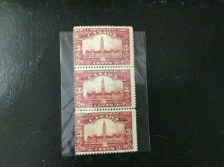 Canada 3c 1927 Parliament Strips Of 3 Mnh Hard To Find 2 Scans