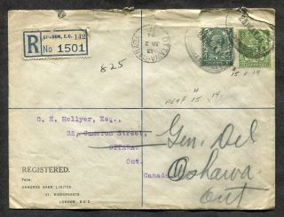 P133 - Gb London 1934 Registered Cover To Canada.  Hambros Bank Perfins