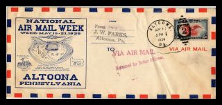 Dr Jim Stamps Us Legal Size Cover Air Mail Week Altoona Pennsylvania 1938
