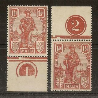 Malta 1922 1.  5d Plate 1 & Plate 2 Sg127 Mnh