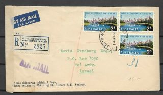 Australia Old Registered Airmail Cover Sent To Israel Franking Censor Label
