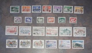 Set Of 25 X Hungarian (magyar Posta) 1970s Postage Stamps With Hungarian Towns