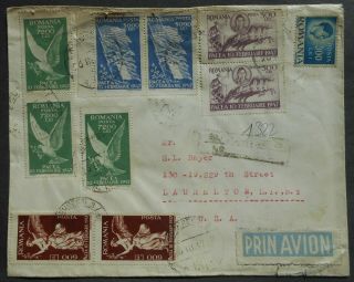 Romania 1947 Airmail Cover From Bucharest To Usa,  Multiple Stamps Franking