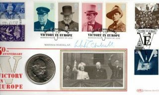 Benham C3 Ve Day Anni Fdc 2 - 5 - 95,  1965 Churchill Coin Signed Winston S Churchill