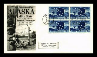 Dr Jim Stamps Us Alaska Statehood Air Mail First Day Cover Block C53