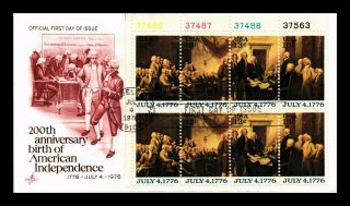 Dr Jim Stamps Us 200th Anniversary American Independence Combo Fdc Cover Block