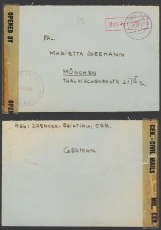 Germany Wwii 1945 - Cover Raisting To Munich - Censor 37171/3