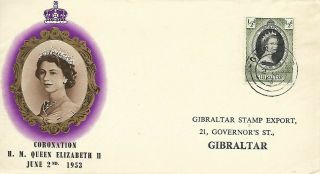 1953 Gibraltar Coronation Omnibus Stamp On Pts Fdc