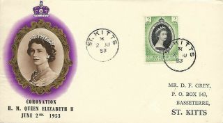 1953 St Christopher Nevis Anguilla Coronation Omnibus Stamp On Pts Fdc