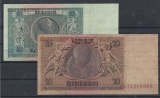 Germany 3rd Reich Currency 10RM & 20RM Virtually Uncirculated (E4) 2