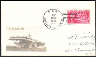 Aircraft Carrier Uss Shangri - La Cv - 38 Navy Day 1945 Naval Cover 1 Made (6590z)