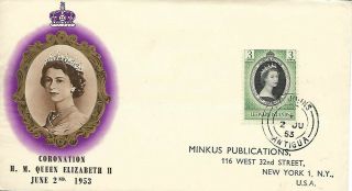 1953 Leeward Islands Coronation Omnibus Stamp On Pts Fdc