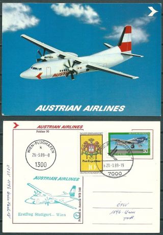 Austrian Airlines 1989 Aviation Postcard Stuttgart To Vienna Flight - Cag 020719