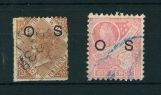Australia South Wales Queen Victoria Official Stamps.  1882 4d & 1888 6d.