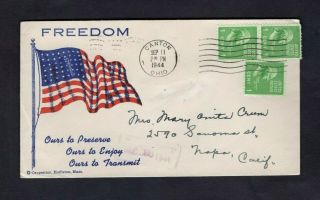 Old 1944 Wwii American Flag Cachet Patriotic Cover Tied Flag Cinderella Sticker