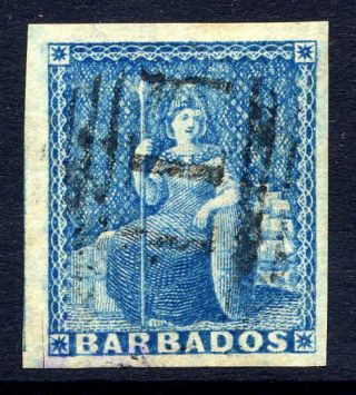 Barbados 1855 - 58 Britannia 1d Pale Blue Four Large Margins Fine.  Gibbons 9.