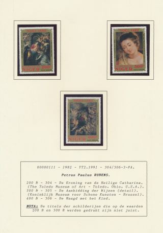 Xb71111 Niger 1982 Rubens Art Paintings Fine Lot Mnh