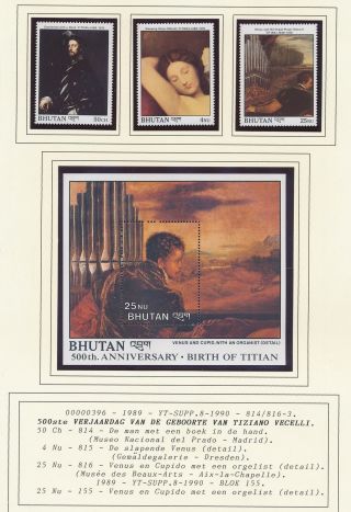 Xb70928 Bhutan 1989 Titian Art Paintings Fine Lot Mnh