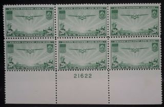 Rare 1937 United States Block 6x20c Green Trans Pacific Air Stamps Plate No Muh