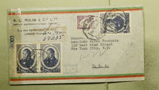 Dr Who 1944 Portugal Lisbon Registered Airmail To Usa Wwii Censored Pair E44398