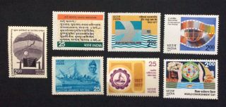 India 1976/77.  A Card Of Seven Stamps Mnh