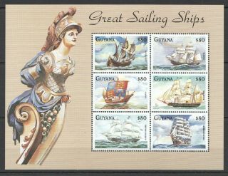 R1535 Guyana Transport Great Sailing Ships 1kb Mnh Stamps