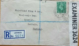 Great Britain 1942 Lerwick Shetland Registered Cover With Imprint Censor Label