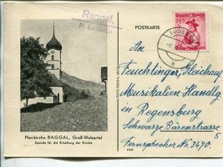 Austria Twoliner Raggal P.  Ludesch On Post Card To Germany 1952