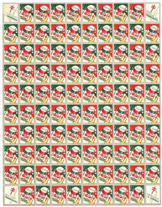 1936 U.  S.  Christmas Seals Full Sheet Of 100 Mnh Santa
