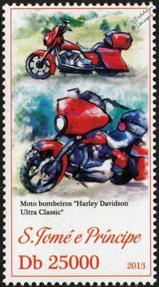 Harley Davidson Ultra Classic Motrocycle Motorbike Stamp/2013 St Thomas & Prince