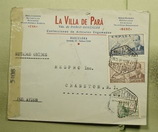 Dr Who 1944 Spain Barcelona Airmail To Usa Wwii Censored E43796