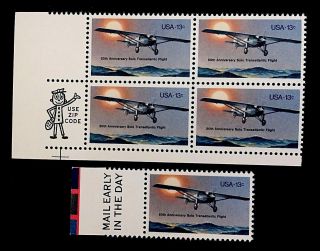 Us Stamps,  Scott 1710 13c 1977 Mr Zip Block Of 4 & Single Xf/superb M/nh