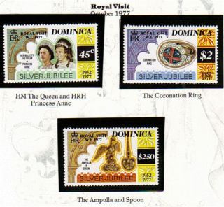 Dominica 1977 Royal Tour Set Of All 3 Commemorative Stamps Mnh