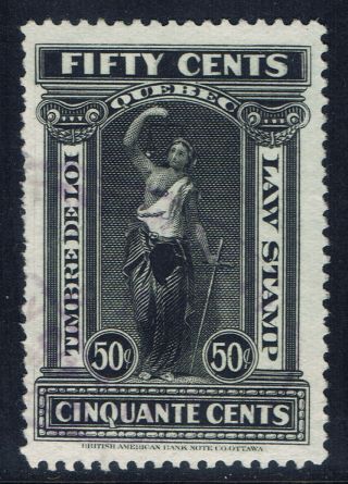 Canada Ql60 (6) 1912 50 Cent Black Quebec Law Revenue Punch Cancelled