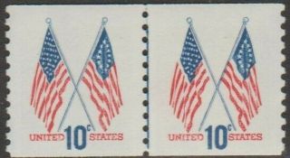 Scott 1519 - 1973 - 74 Regular Issue - 10 Cents U.  S.  Flags Coil Pair (d)
