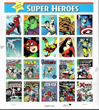 2007 Marvel Comics Heroes Sheet Of Twenty 20 - 41 Cent Collectible Stamps