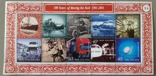 100 Years Of Moving The Mail.  Zealand 2001 $4 Miniature Sheet - Mnh.