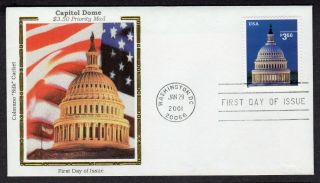 2001 $3.  50 Priority Mail U.  S.  Capitol Dome Definitive - Colorano " Silk " Fdc Pb209