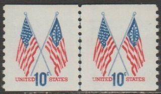 Scott 1519 - 1973 - 74 Regular Issue - 10 Cents U.  S.  Flags Coil Pair (b)