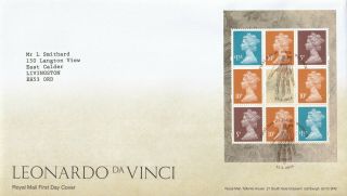 (33824) Gb Benham Fdc Leonardo Da Vinci Booklet Pane 2019