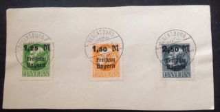 Bavaria 1920 Set Of 3 Stamps On Piece With Good Clear Cancels